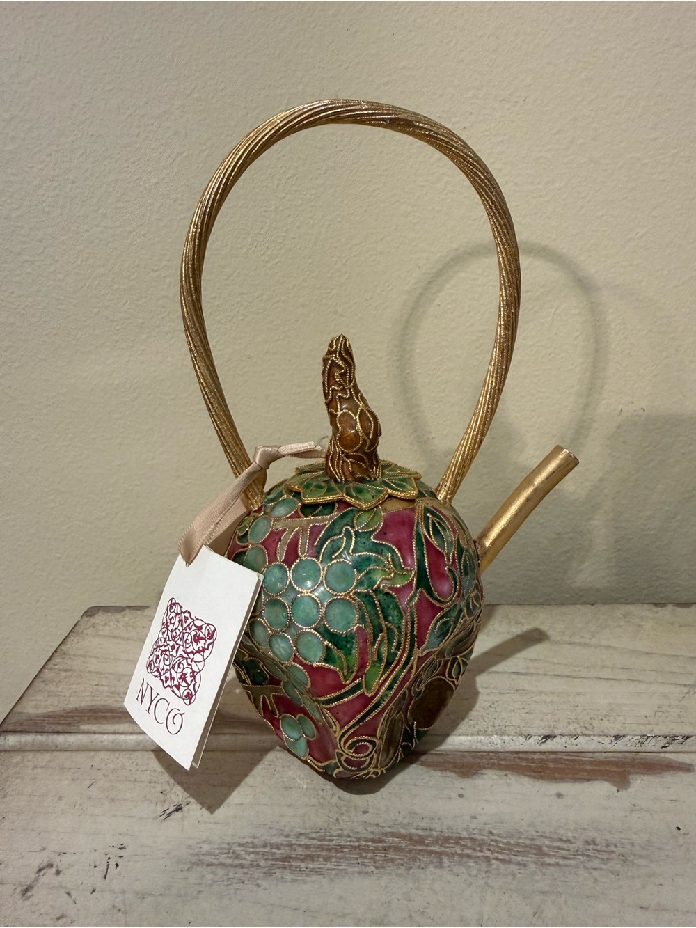 Vtg NYCO Cloisonné Miniature Teapot Fruit Pear Grapes Nicki Yassaman Enamel